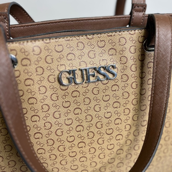 GUESS Tan and Brown Monogram Tote - Picture 4 of 11
